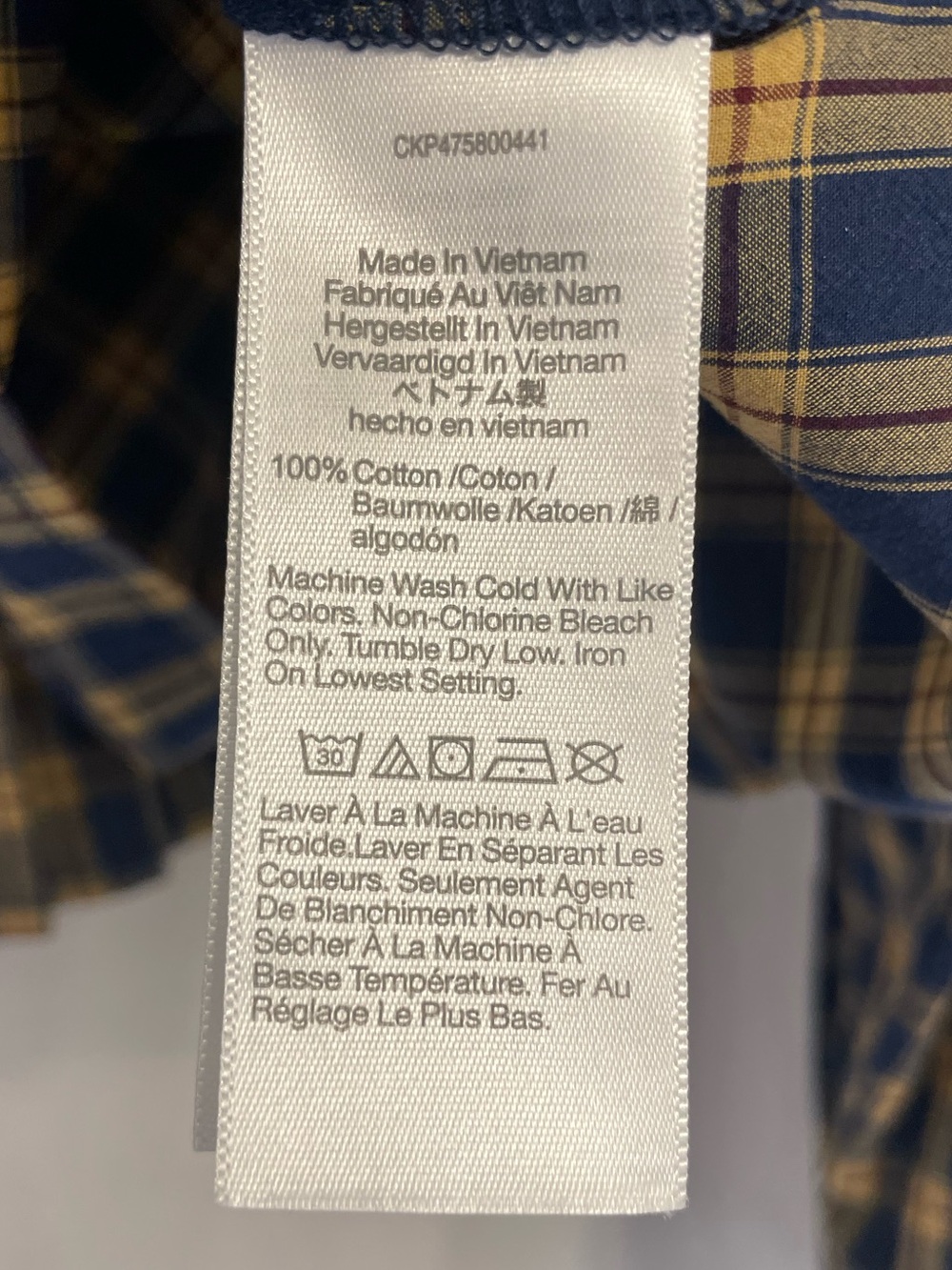 Madewell Navy and Yellow Plaid Button-Down Shirt, size medium - Picture 9 of 10